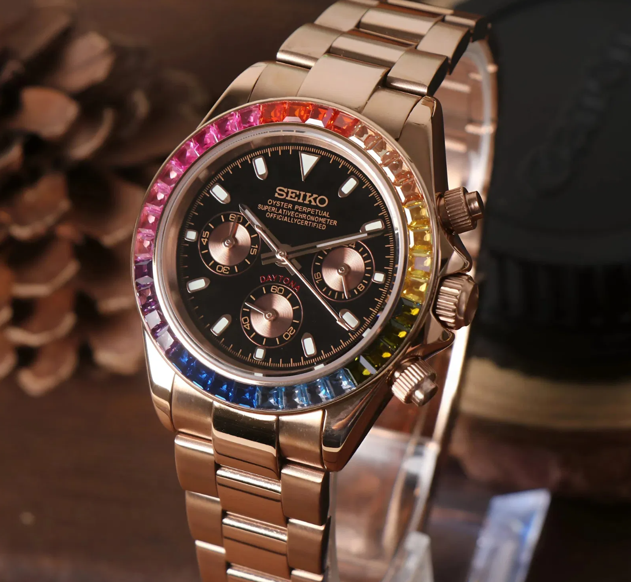 Seiko Rose Gold Rainbow Daytona MOD