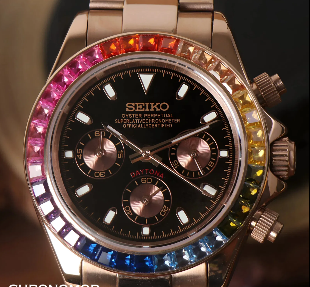 Seiko Rose Gold Rainbow Daytona MOD
