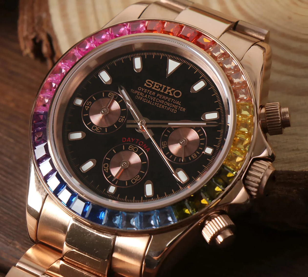 Seiko Rose Gold Rainbow Daytona MOD