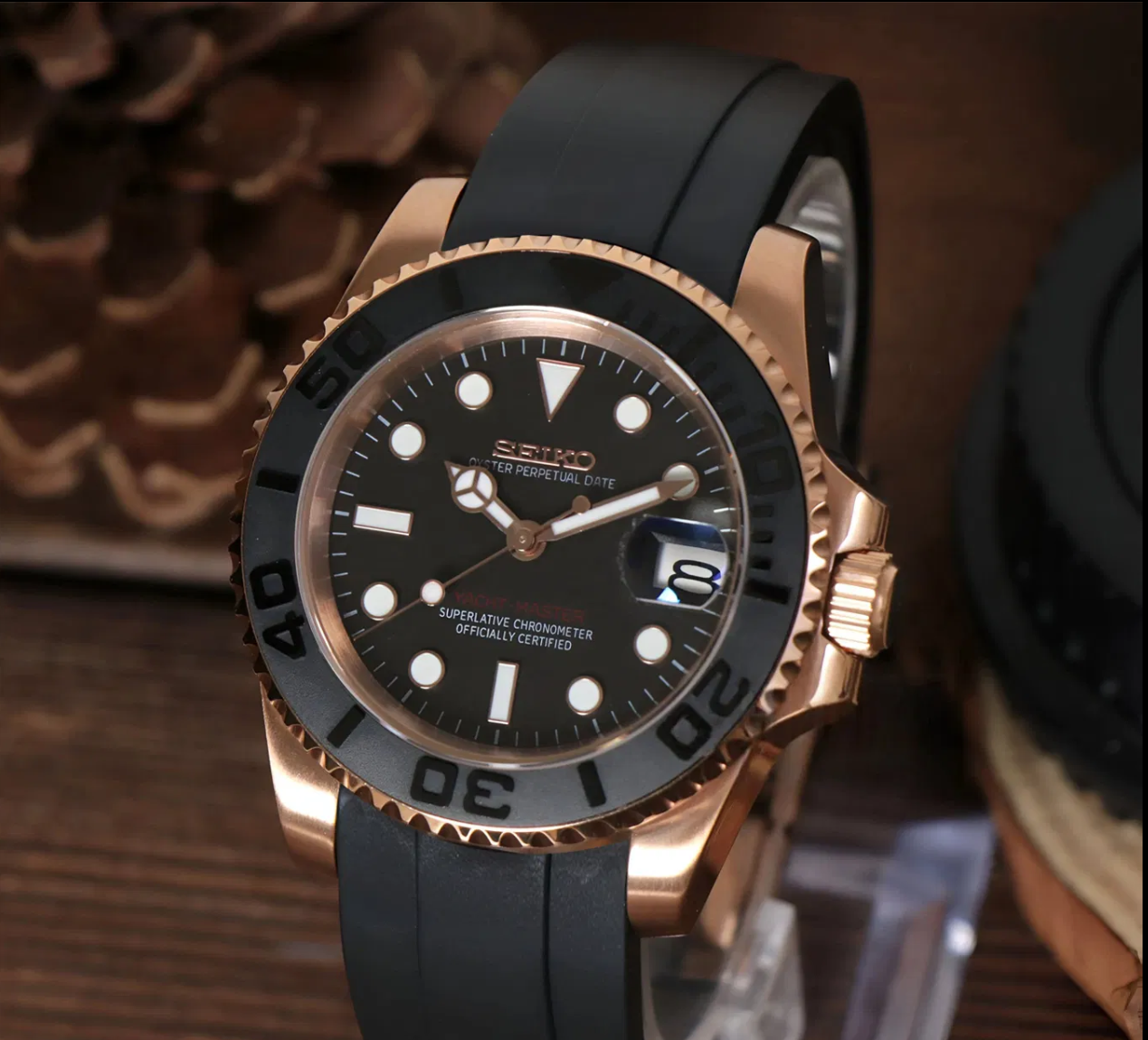 Seiko Black Rose Gold Yacht-Master MOD